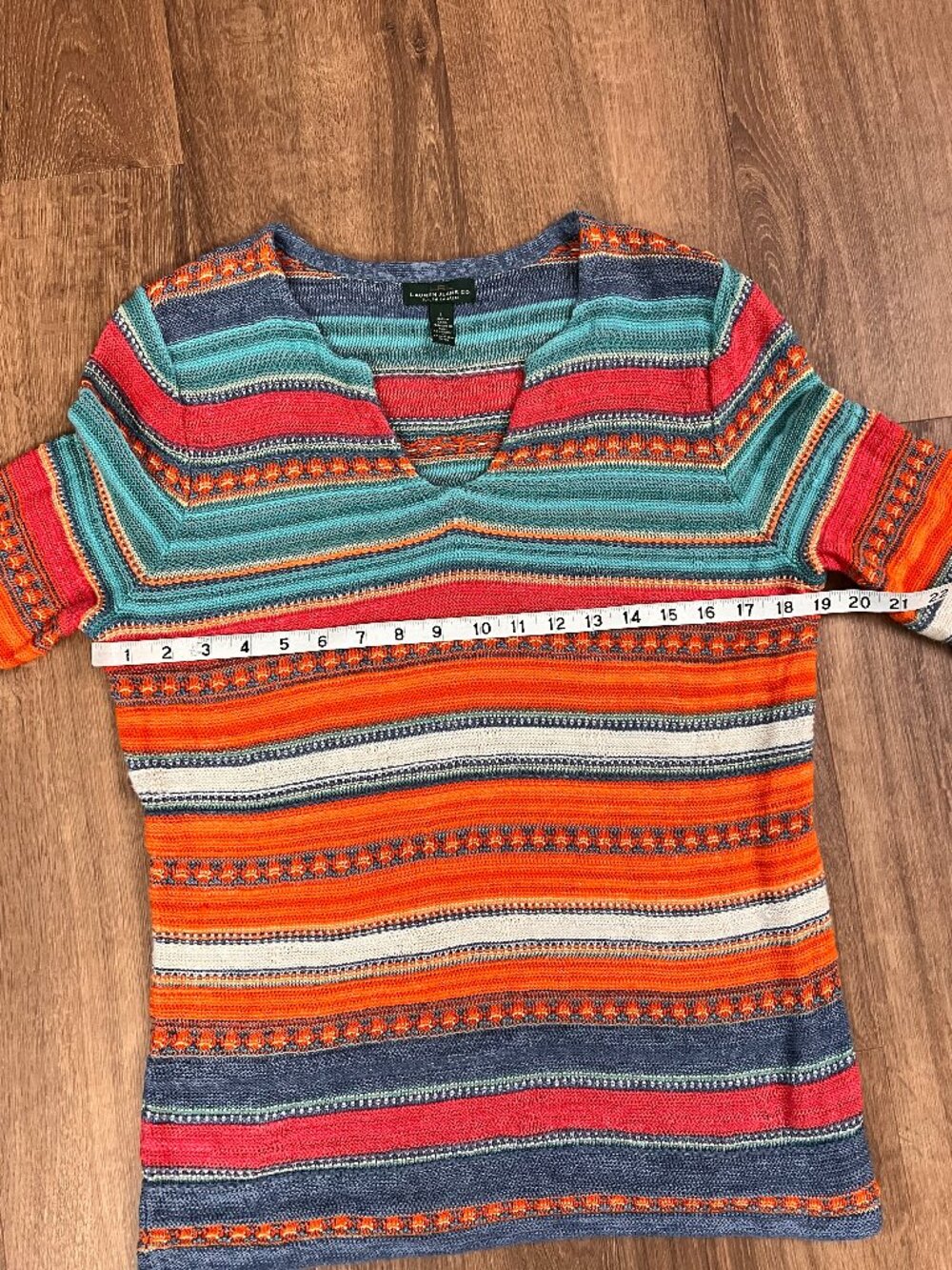Ralph Lauren LRL Stripe Southwestern Linen Blend Sweater Sz L - Picture 7 of 8